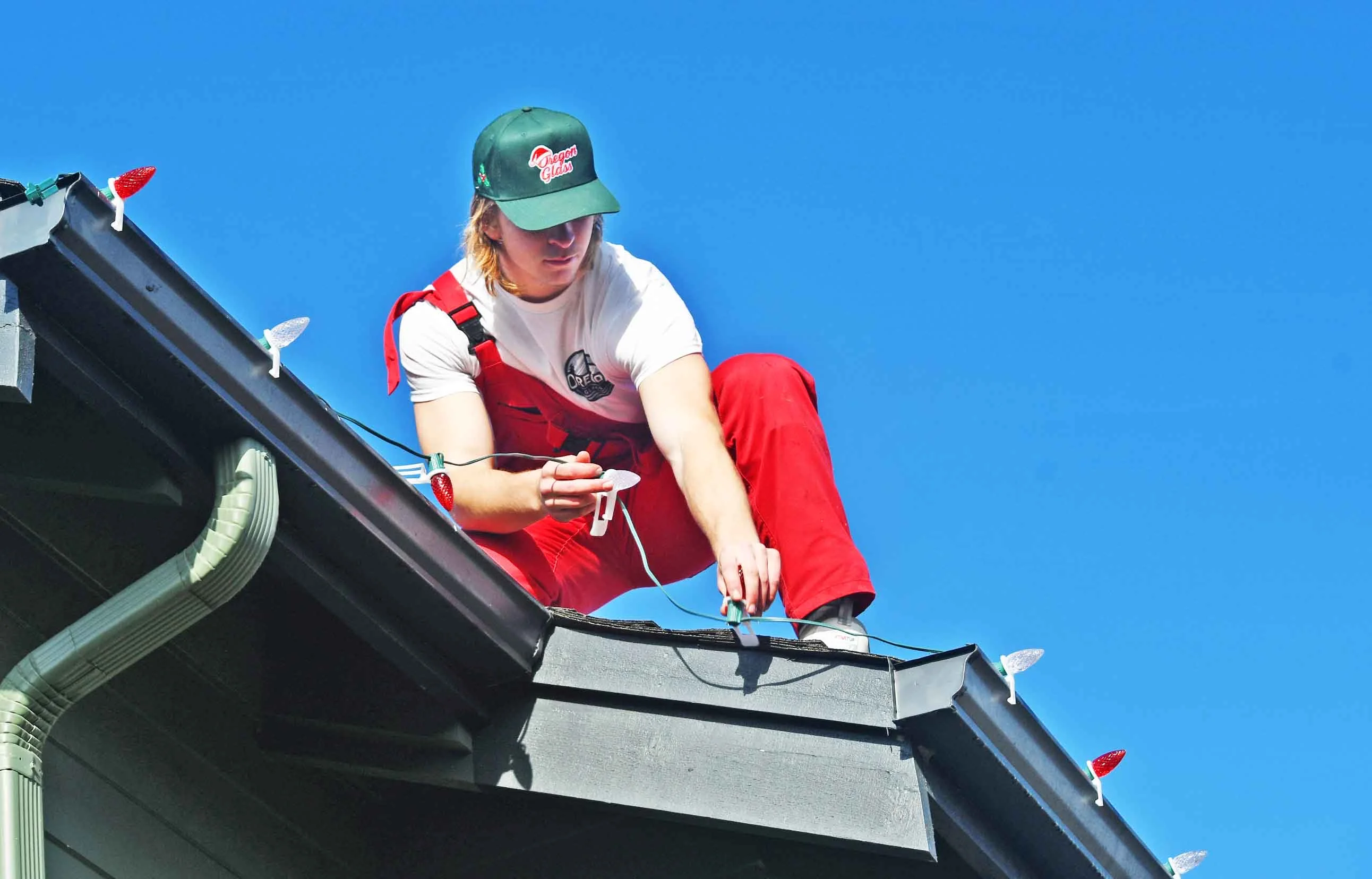 Secure Christmas light installation on home roof and gutters in Eugene, Oregon